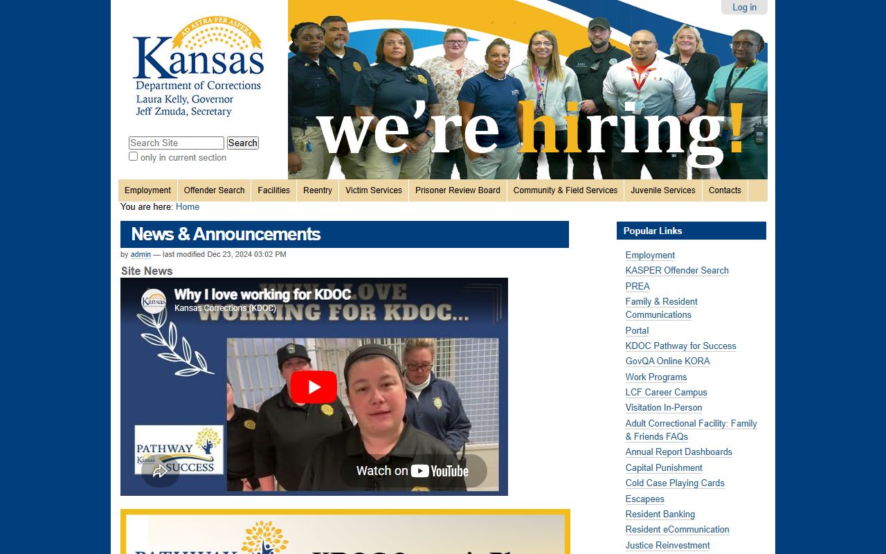 Jefferson County arrest records Kansas Department of Corrections