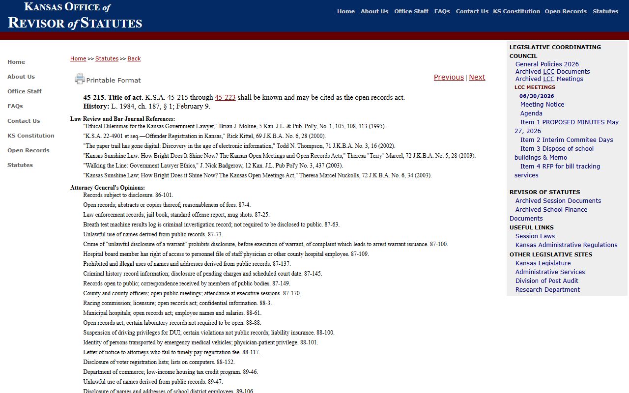 Jefferson County court records Kansas Open Records Act source
