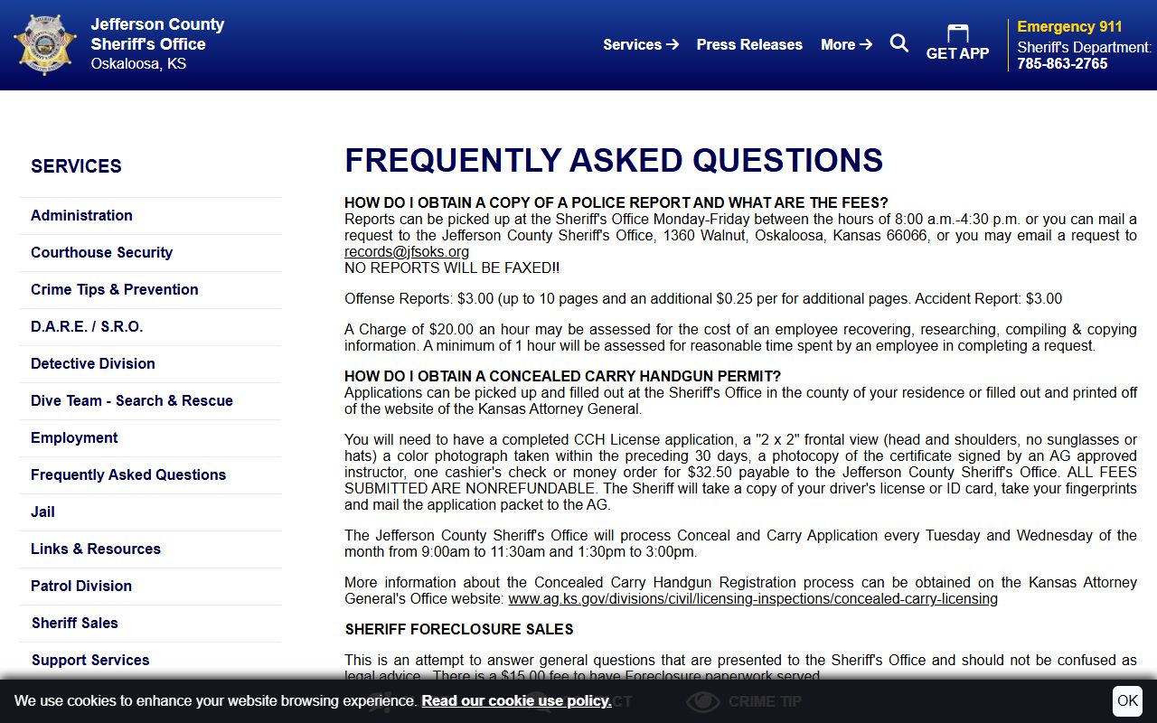 Jefferson County criminal court records sheriff FAQ
