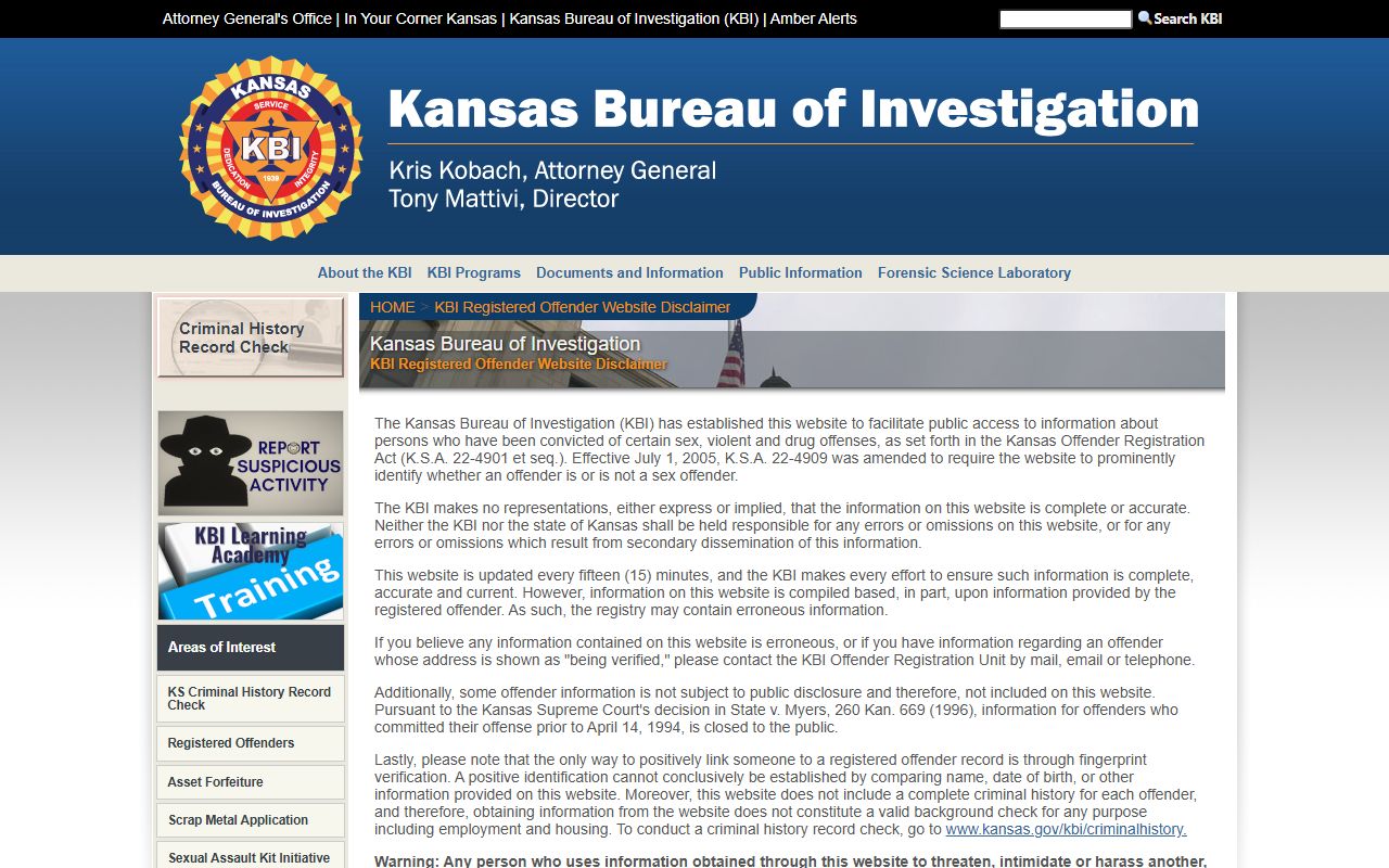 Jefferson County criminal court records KBI offender search