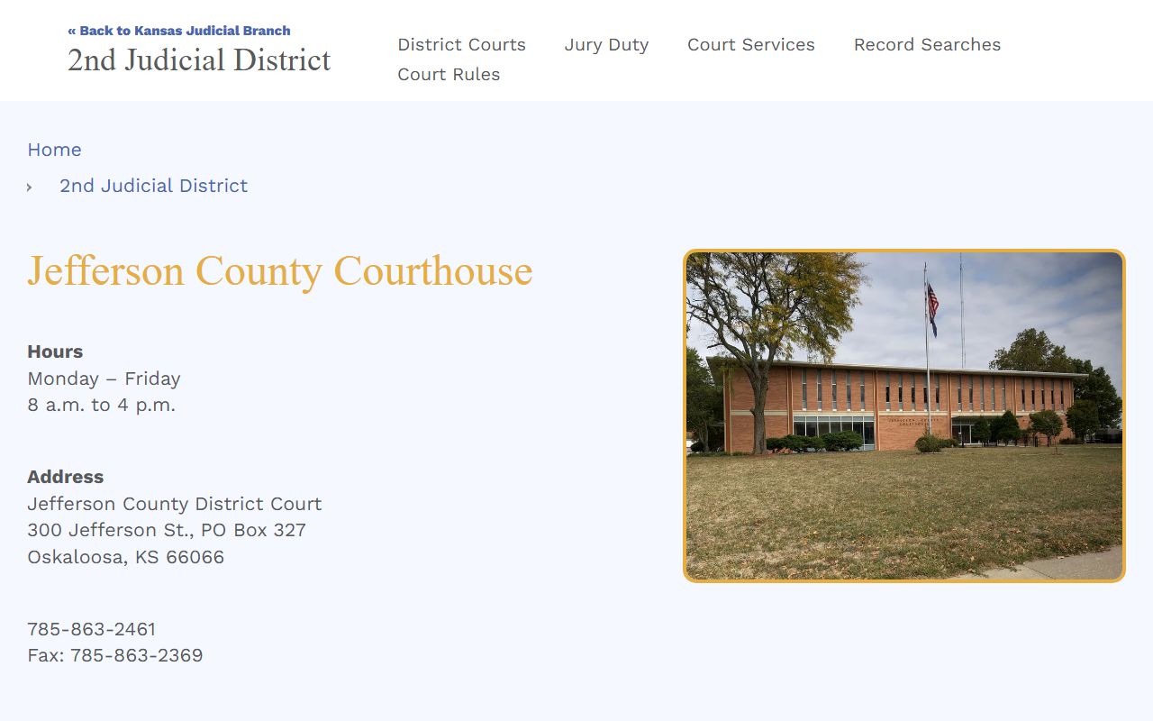 Jefferson County court records Kansas Judicial Branch courthouse page