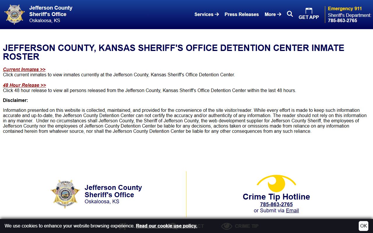 Jefferson County inmate records roster disclaimer