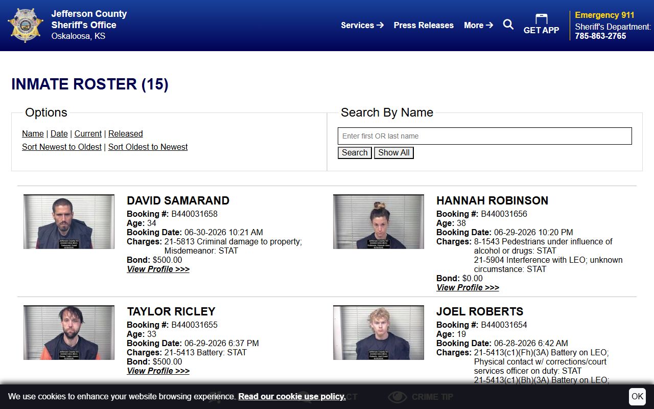 Jefferson County inmate records current roster