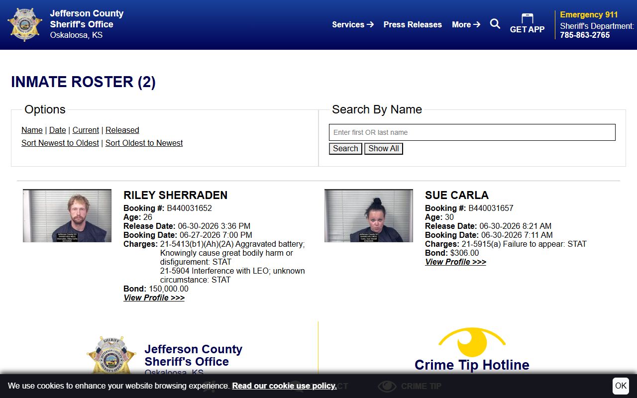 Jefferson County inmate records 48 hour release roster