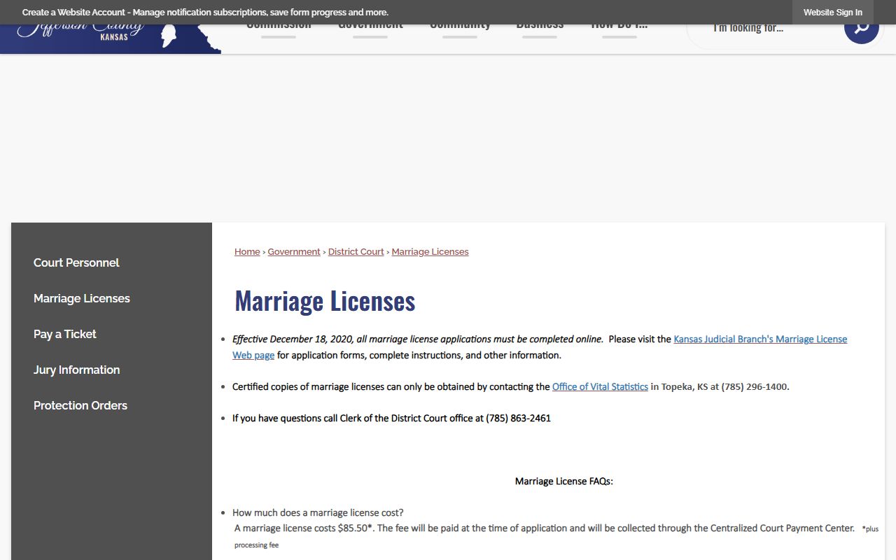 Jefferson County marriage records license page