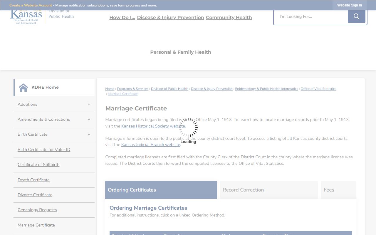 Jefferson County marriage records KDHE certificate ordering