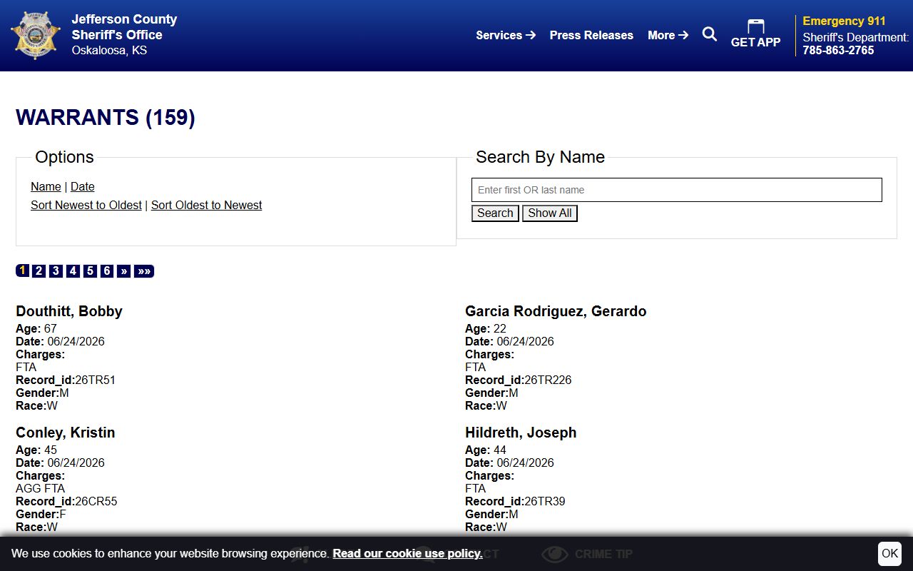 Jefferson County warrant records active warrant list