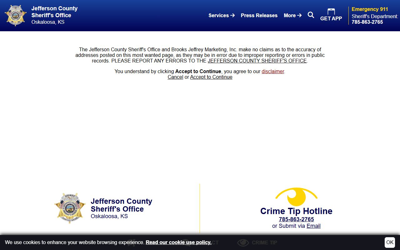 Jefferson County warrant records most wanted disclaimer